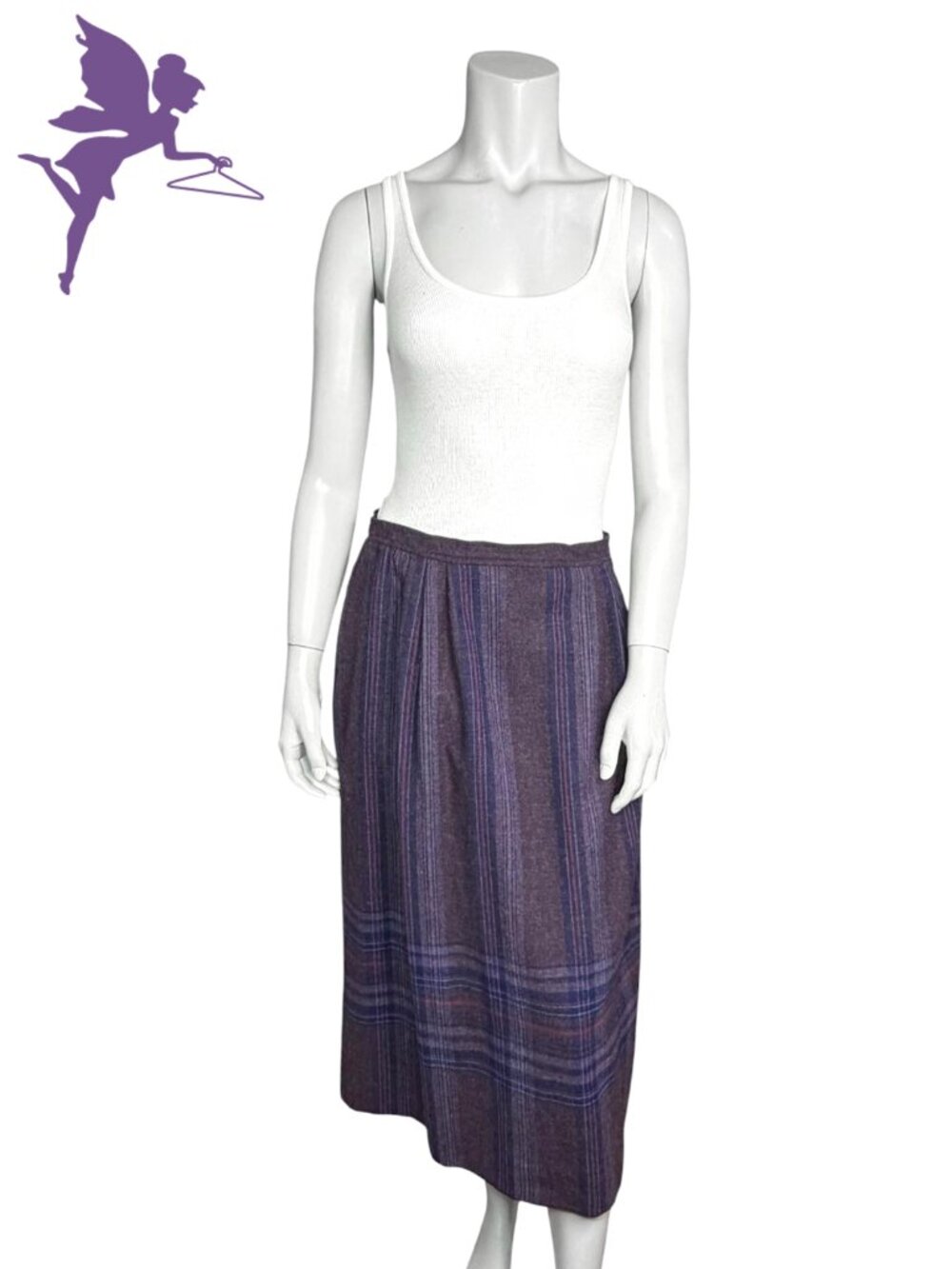 VINTAGE PENDLETON Deep Purple Plaid Wool Lined Pleated Midi Skirt S